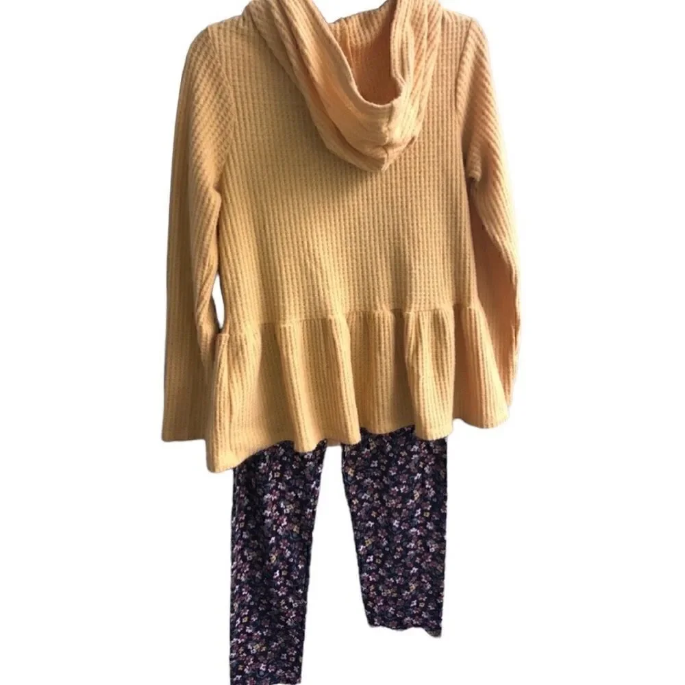 KIDS Xtraordinary (L) 2 Piece Gold Yellow Hooded Flowered Top With Blue …
